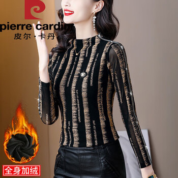 Pierre cardin spring style mesh half turtleneck bottoming shirt for women spring and autumn 2025 new women's fashion early spring style inner top