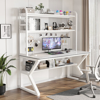 Gao wutong desktop computer desk home desk bookshelf integrated combination small apartment bedroom student study table hole board table white frame + striped white hole board length 120cm*width 60cm*height 170cm