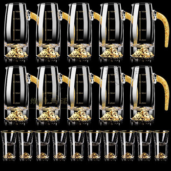 Vetroamano jinshan liquor cup set household crystal glass gold foil handle jinshan bottom wine divider one cup high-end wine set 10 pots 10 cups gold handle gold base