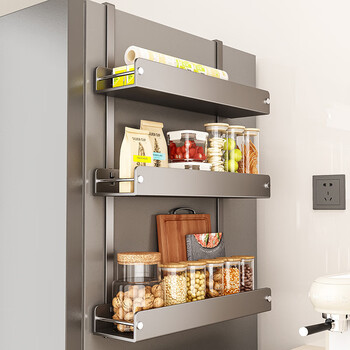 Huxiansen refrigerator storage rack side storage rack kitchen supplies multi-layer cling film condiment bottle punch-free side wall rack