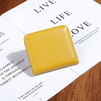 Sephoron soft leather two-fold short ultra-thin small wallet simple 2026 new soft cowhide folding banknote clip lightweight coin purse yellow