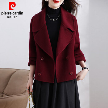 Pierre cardin's new double-sided velvet coat for women, short style, slimming and small, woolen woolen korean style suit collar coat for age reduction, autumn and winter, ankola red m (recommended within 130 pounds)