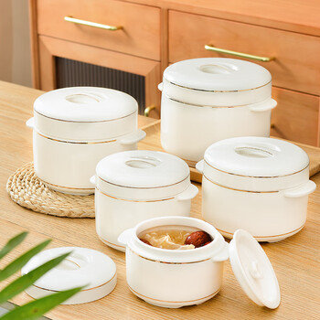 Jiaji short fat stew pot ceramic water-proof stew pot steamed egg stew pot with lid double lid soup pot household bird's nest size inner pot steam pot phnom penh stew pot 450ml with spoon (suitable