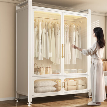 Lazy space jingyun household adult simple carbon steel wardrobe bedroom clothes storage cabinet widened and deepened wardrobe 100 long clothes hanging + compartment base cabinet with wheels door-to-door need to install by yourself