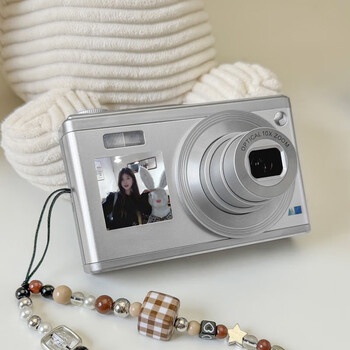 Hkmw's same ccd camera student portable small digital high-definition travel mirrorless entry-level camera card machine for girls c60 time and space silver hd dual screen auto package 3 (64g memory card)