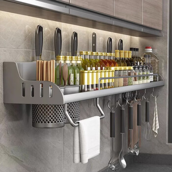 Hu xiansen kitchen rack without punching wall-mounted seasoning chopsticks knife holder appliance storage rack supplies 50cm double cup