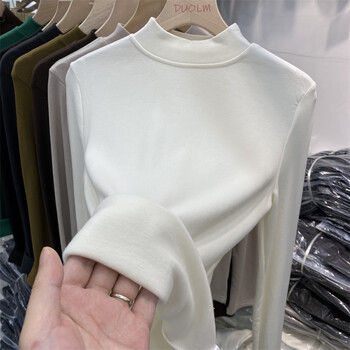 Yu zhaolin half turtleneck bottoming shirt women's brushed stand collar autumn and winter warm top skin-feeling t-shirt white