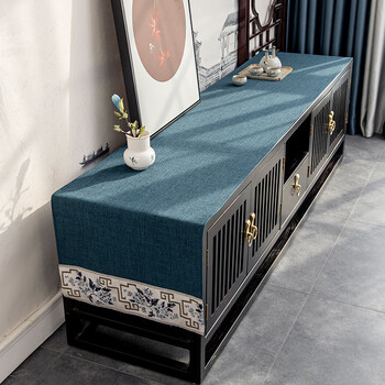Bansheng new chinese style tv cabinet tablecloth long dust cover cover cloth shoe cabinet sideboard tablecloth coffee table dining table table runner musheng tv cabinet-blue 50*280cm (tv cabinet tablecloth)