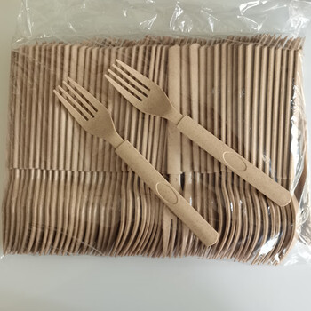 Luluo wheat straw biodegradable disposable fork kraft paper individually packaged steak pasta light fruit salad fork wheat fiber kraft paper ordinary style 100 pieces