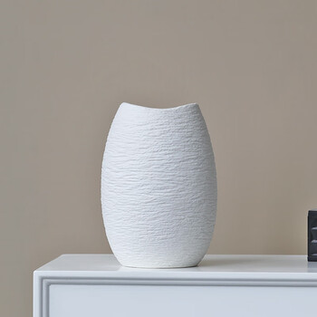 Jubei ceramic vase floral decorative ornaments simple light luxurious high-quality curved mouth living room desktop flower arrangement water flower vase rain and dew white small vase (height about 18cm) size reference details