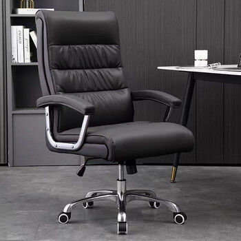 Office chair, comfortable and sedentary leather computer chair, home study chair, boss chair, conference chair, engineering backrest swivel chair, black nappa leather-(with steel feet)