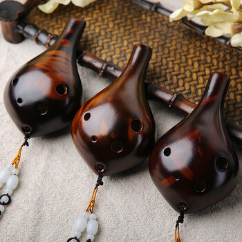 Wood fire 6-hole ocarina alto c six-hole ac beginner ocarina fumigation teaching performance student entry-level instrument free engraving wood fire 6-hole ac fumigation imitation amber accessories 1 cloth bag lanyard teaching material ventilation strip