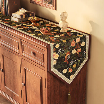 Table flag american sideboard light luxury high-end dining table long coffee table decoration tv cabinet shoe cabinet cotton and linen cover cloth milo wildflower brown tassel pendant triangle table flag 30*140cm