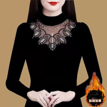 Orchid half turtleneck lace bottoming shirt for women in autumn and winter new women's tops 2025 can be worn inside and outside plus velvet style 829 plus velvet 2xl suitable for 120-130 pounds