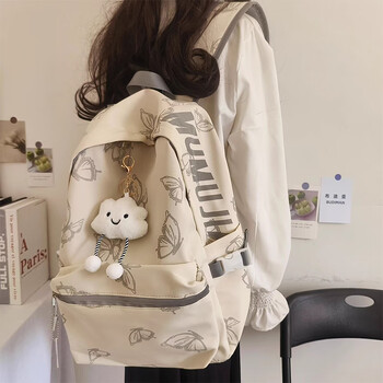 Kuang rui's high-looking backpack, female schoolbag, junior high school student, high school student's class butterfly leisure travel backpack, computer bag, off-white (with long-legged cloud pendant)