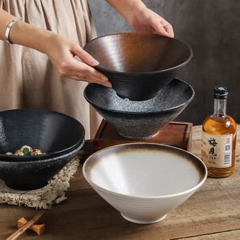 Kawashimaya (kawasimaya) kawashimaya japanese ramen bowl household retro bamboo hat bowl high-end ceramic large bowl soup bowl instant noodle bowl noodle bowl 9-inch bamboo hat bowl (sesame gold)