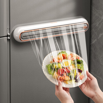 Xiyansi cling film cutter magnetic refrigerator artifact food grade home kitchen disposable cling film cover cutting box light luxury platinum gray cutter + 50 meters freshness
