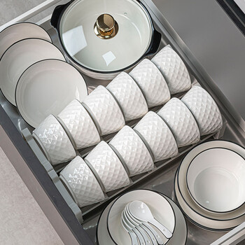 Aguduo bowl and dish set household high-looking tableware jingdezhen complete set of bowls and plates bowls and plates ceramic tableware housewarming gift black line diamond pattern 6-person meal (with soup bowl) 35-piece set