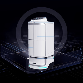 Intelligent robot delivering food to hotel rooms, hotel automatic delivery, calling elevator to deliver food, white
