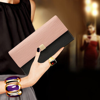 Sephora brand fashionable water ripple genuine leather long handbag with large capacity for mobile phone wallet for women 2026 new temperament wallet pink