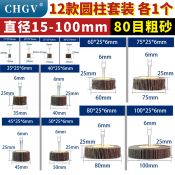 Renjuyi customized louver grinding head grinding wheel gauze sandpaper metal rust removal electric grinding head hand drill polishing impeller inner circle 6 handle cylindrical grinding head 12 pack