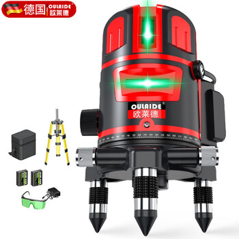 Oulaide green light level laser infrared level 5-line high-precision blue light level ruler measuring tool strong green light 5-line level with dual batteries and bracket