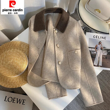 Pierre cardin short coat for women 2025 autumn and winter new french style fashionable dark gray foreign style coat for women trendy khaki color high quality m recommended 100-110 pounds