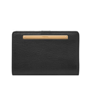 Fossil women's liza leather multi-fold wallet women's black w/ gold one size