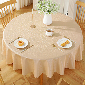 Baifei european style waterproof, oil-proof, anti-scalding, no-wash tablecloth, hotel and restaurant household round large round table tablecloth, hook pattern - champagne, waterproof, oil-proof, no-wash, round 180cm (recommended diameter within 1.4 meters)