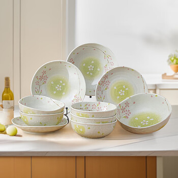 Mino yaki japan imported household ceramic bowl set simple dinner plate japanese tableware fruit plate dish 10-piece set