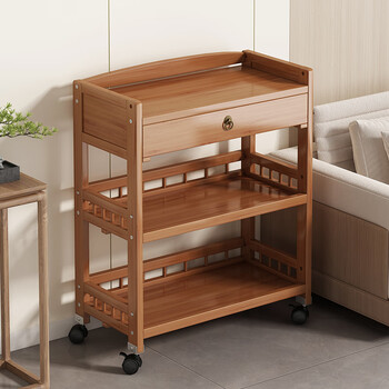 Sizhuge living room coffee table small multi-layer sofa next to tea table storage shelf simple tea tea set storage small tea table brown upgraded fence with draw-3 layers 70