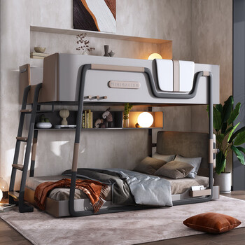 Sutumore simple wabi-sabi style children's bunk bed small apartment with upper and lower same width solid wood high and low bed double bed high and low bed 1500*2000