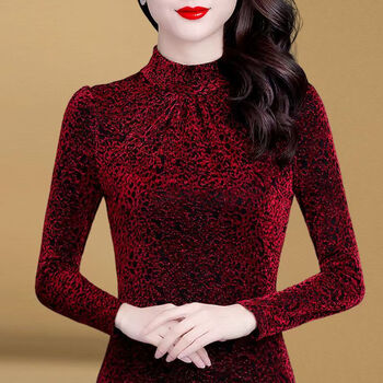 Orchid mesh bottoming shirt women's 2025 autumn and winter new style slim fit plus velvet thickened warm inner top small shirt red regular xl