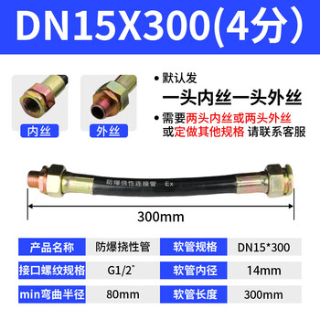 Bng explosion-proof hose flexible connecting tube dn20 wire threading tube 4/6 points wiring winding tube custom flexible tube 15*300 4 points