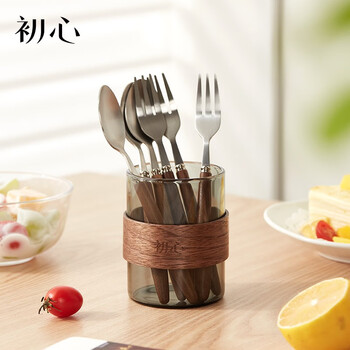 Chuxin walnut fruit fork stainless steel fruit pick dessert spoon light luxury style coffee spoon small fork small spoon set 3 forks + 3 spoons + glass storage cup