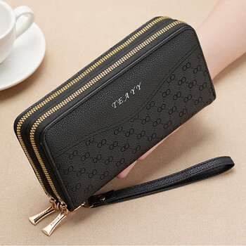 Woodpecker (tucano) women's wallet long double zipper mobile phone bag student wallet large capacity clutch bag soft coin purse 106 black