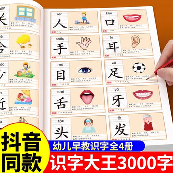 Children's literacy 3000 words preschool children's literacy book kindergarten big class preschool baby's picture literacy king genuine teaching materials full set of 3 to 6 years old early education enlightenment picture book young children's transition to first grade pictographic literacy card artifact 4 volumes of literacy king 3000 words