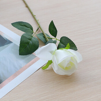 Rose fake flower, artificial flower bouquet decoration, vase decoration, living room photo prop, plastic flower, silk flower single, lover's rose - white