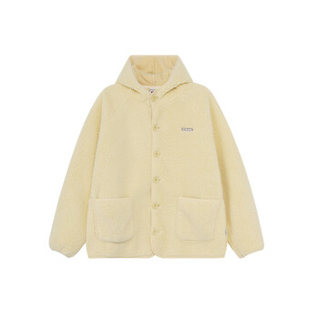 F426 national fashion brand winter dopamine small logo hooded button plush jacket yellow m