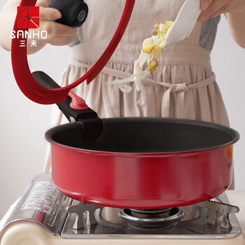 Sanhe lazy pot household three-piece set non-stick wok frying pan milk pot removable handle multi-functional red pot three-piece set