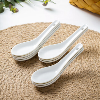 Chinuo jingdezhen ceramics 10 small spoons for home chinese style hotel eating and drinking soup spoon measuring spoon flat bottom pure white 10 small spoons
