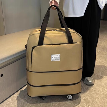 Tuke portable trolley bag wheeled duffel bag travel bag women's large capacity lightweight aircraft bag travel bag khaki