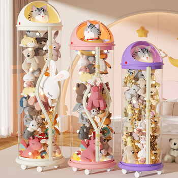 Poly cute doll storage artifact zipper plush doll storage bucket children's doll toy transparent large capacity storage tube milky white - 171cm zipper astronaut style with wheels