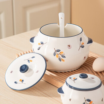 Sumeiji lard jar ceramic high temperature resistant large capacity lard seasoning bottle spicy chili oil jar with lid meat oil jar lanhua - double ear lard jar - about 880ml with lid spoon