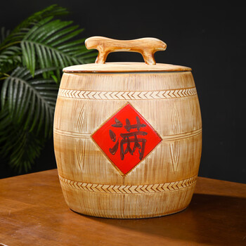 Thick ancient and thin modern jingdezhen installed rice bucket rice cylinder ceramic cylinder with cover household 20 catties 30 catties 50 catties large water tank moisture-proof oil cylinder 10 catties