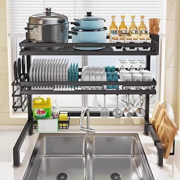 Zhizhi yifan kitchen multi-functional sink rack storage rack drain rack storage rack multi-layer storage sink dishwashing rack high-quality carbon steel 47cm single-layer main rack * black