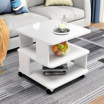 Wen xinfu rounded corners simple modern tempered glass square table living room sofa side table bedroom mobile small tea table small coffee table warm white + no glass length 40*width 40*height 50 cm