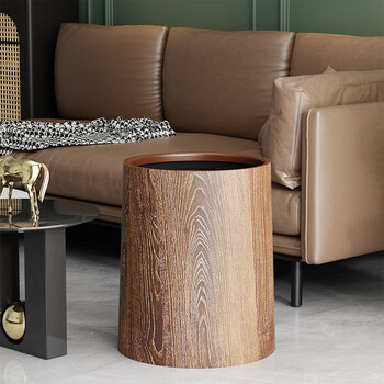 Saaijie chinese retro imitation wood grain trash can household 2024 new large capacity living room kitchen bathroom hotel paper basket 15l wood grain layer trash can no specifications