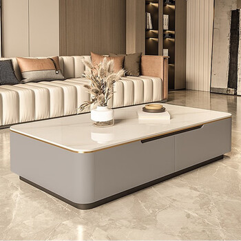 Seaworthy high-end slate coffee table living room sofa rectangular coffee table light luxury home modern simple small and large size tea table (120*60*38) glossy fish belly white gray cabinet