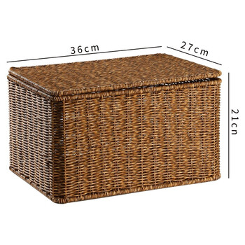 Ken skens nordic style desktop storage box storage box bedroom covered clothing storage box imitation rattan covered storage basket 36*27*21cm dark coffee color imitation rattan flip cover
